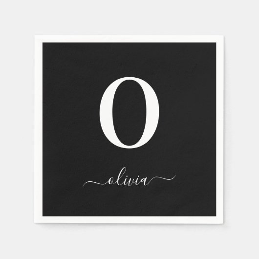 Monogram Script Name Personated Black and White Servet (Voorkant)