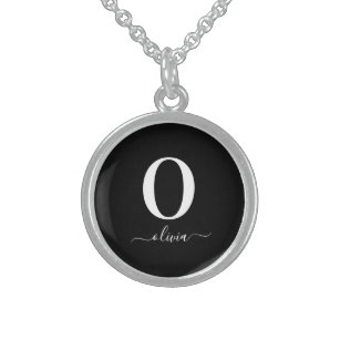 Monogram Script Name Personated Black and White Sterling Zilver Ketting