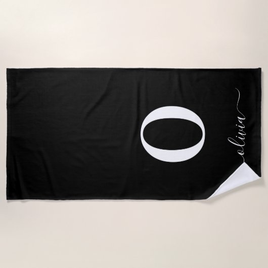 Monogram Script Name Personated Black and White Strandlaken (Voorkant)