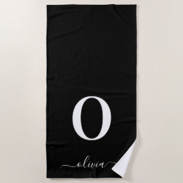 Monogram Script Name Personated Black and White Strandlaken