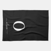 Monogram Script Name Personated Black and White Theedoek (Horizontaal)