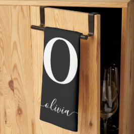 Monogram Script Name Personated Black and White Theedoek