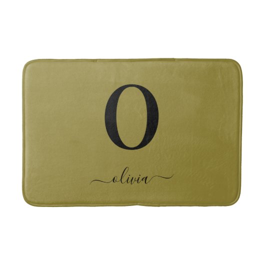 Monogram Script Name Personated Gold en Black Badmat (Voorkant)