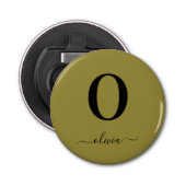 Monogram Script Name Personated Gold en Black Button Flesopener (Voorkant)