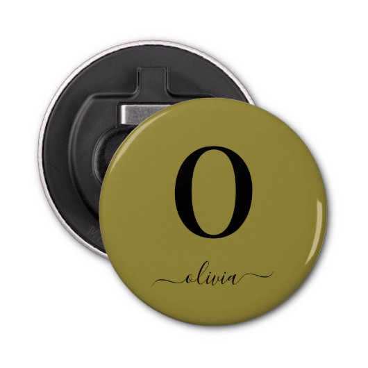 Monogram Script Name Personated Gold en Black Button Flesopener (Voorkant)