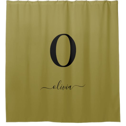 Monogram Script Name Personated Gold en Black Douchegordijn (Voorkant)