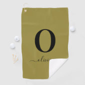 Monogram Script Name Personated Gold en Black Golfhanddoek (Insitu)