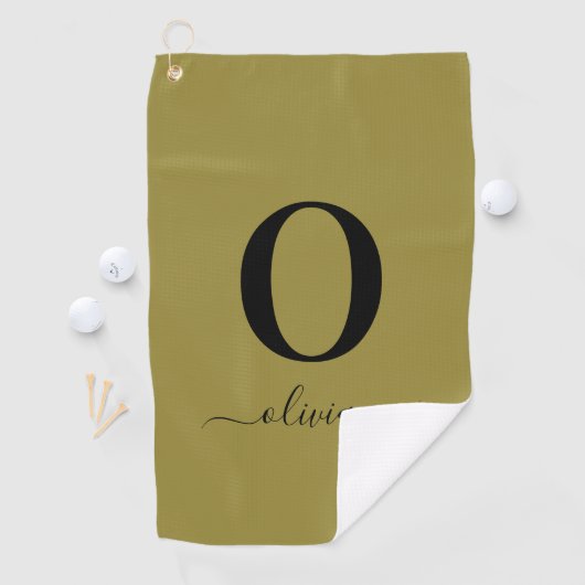 Monogram Script Name Personated Gold en Black Golfhanddoek (Insitu)