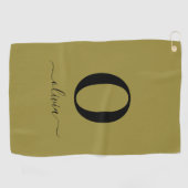 Monogram Script Name Personated Gold en Black Golfhanddoek (Horizontaal)