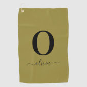 Monogram Script Name Personated Gold en Black Golfhanddoek (Voorkant)