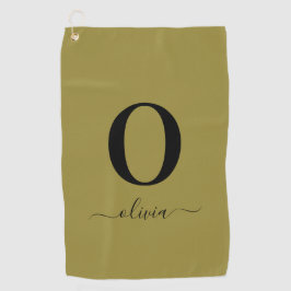 Monogram Script Name Personated Gold en Black Golfhanddoek