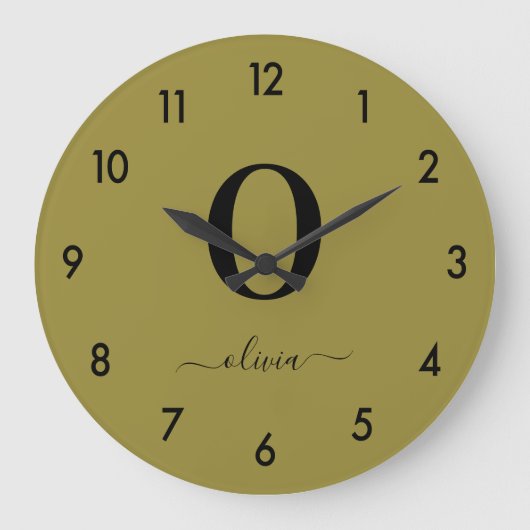 Monogram Script Name Personated Gold en Black Grote Klok (Voorkant)