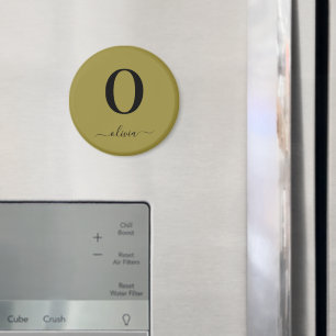 Monogram Script Name Personated Gold en Black Magneet