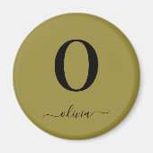 Monogram Script Name Personated Gold en Black Magneet (Voorkant)