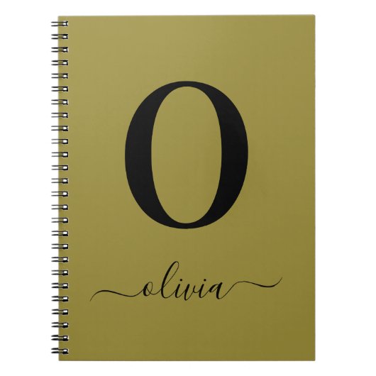 Monogram Script Name Personated Gold en Black Notitieboek (Voorkant)