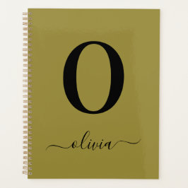 Monogram Script Name Personated Gold en Black Planner