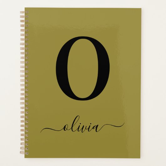 Monogram Script Name Personated Gold en Black Planner (Voorkant)