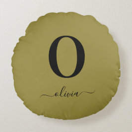 Monogram Script Name Personated Gold en Black Rond Kussen