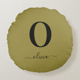 Monogram Script Name Personated Gold en Black Rond Kussen