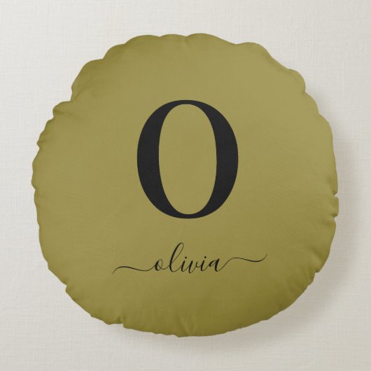 Monogram Script Name Personated Gold en Black Rond Kussen (Voorkant)