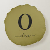 Monogram Script Name Personated Gold en Black Rond Kussen (Achterkant)