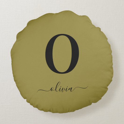 Monogram Script Name Personated Gold en Black Rond Kussen (Achterkant)