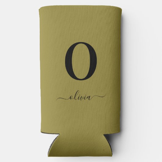 Monogram Script Name Personated Gold en Black Seltzer Blikjeskoeler (Achterkant)