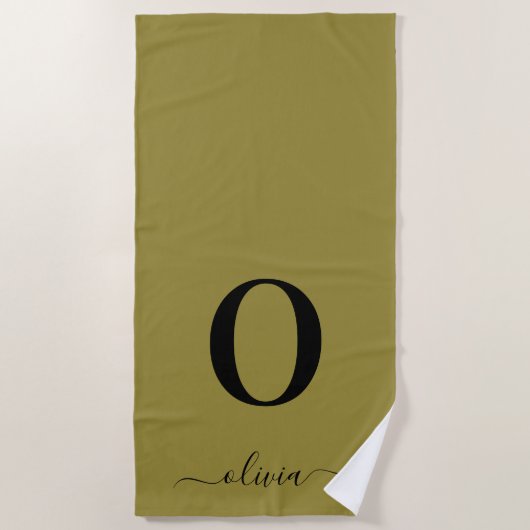 Monogram Script Name Personated Gold en Black Strandlaken (Voorkant)