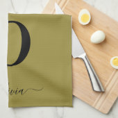 Monogram Script Name Personated Gold en Black Theedoek (Quarter Fold)