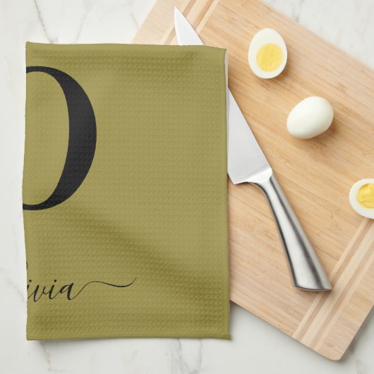 Monogram Script Name Personated Gold en Black Theedoek (Quarter Fold)