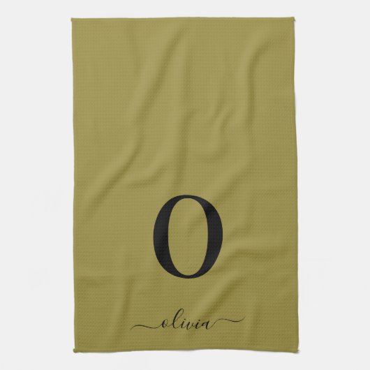 Monogram Script Name Personated Gold en Black Theedoek (Verticaal)