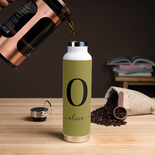 Monogram Script Name Personated Gold en Black Waterfles (Koffie)