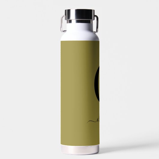 Monogram Script Name Personated Gold en Black Waterfles (Voorkant)