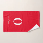 Monogram Script Name Personated Red and White Bad Handdoek (Handdoek)