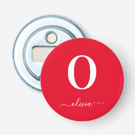 Monogram Script Name Personated Red and White Button Flesopener