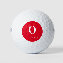 Monogram Script Name Personated Red and White Golfballen
