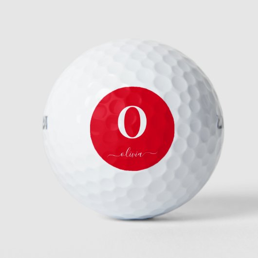 Monogram Script Name Personated Red and White Golfballen (Voorkant)