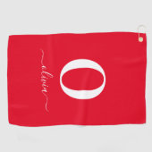 Monogram Script Name Personated Red and White Golfhanddoek (Horizontaal)