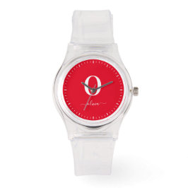 Monogram Script Name Personated Red and White Horloge