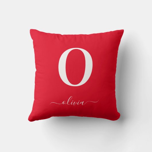 Monogram Script Name Personated Red and White Kussen (Achterkant)