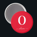 Monogram Script Name Personated Red and White Magneet<br><div class="desc">Dit stijlvolle monogram en elegante scriptnaamontwerp kunnen worden gegeven als cadeau voor een verjaardag,  een huwelijksgunst,  een vrijgezellenfeest of elke gelegenheid. Het kan met het initiaal en de naam van de persoon worden aangepast.</div>