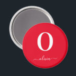 Monogram Script Name Personated Red and White Magneet<br><div class="desc">Dit stijlvolle monogram en elegante scriptnaamontwerp kunnen worden gegeven als cadeau voor een verjaardag,  een huwelijksgunst,  een vrijgezellenfeest of elke gelegenheid. Het kan met het initiaal en de naam van de persoon worden aangepast.</div>