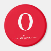 Monogram Script Name Personated Red and White Magneet (Voorkant)