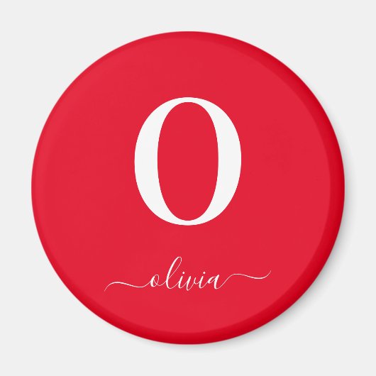 Monogram Script Name Personated Red and White Magneet (Voorkant)