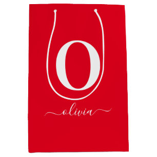 Monogram Script Name Personated Red and White Medium Cadeauzakje