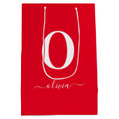 Monogram Script Name Personated Red and White Medium Cadeauzakje (Achterkant)