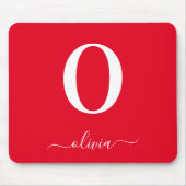 Monogram Script Name Personated Red and White Muismat (Voorkant)