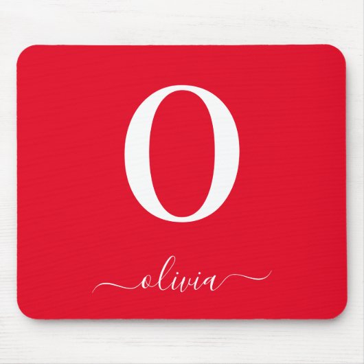 Monogram Script Name Personated Red and White Muismat (Voorkant)