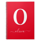 Monogram Script Name Personated Red and White Notitieboek (Voorkant)
