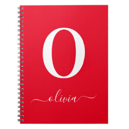 Monogram Script Name Personated Red and White Notitieboek